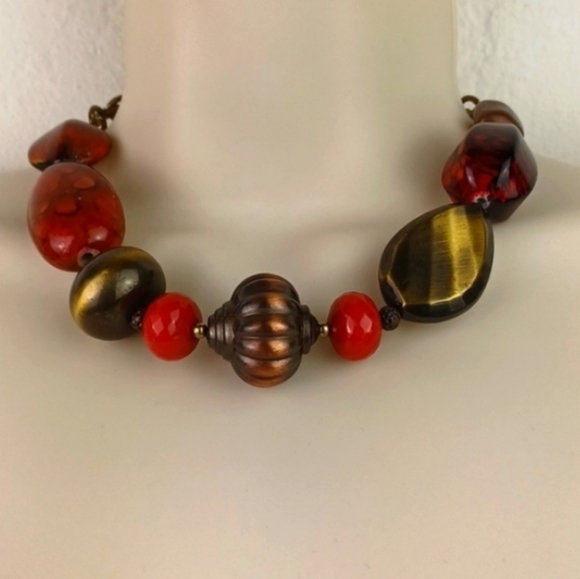 Multi Color Multitexture Large Beaded Boho Choker Necklace - Picture 1 of 9